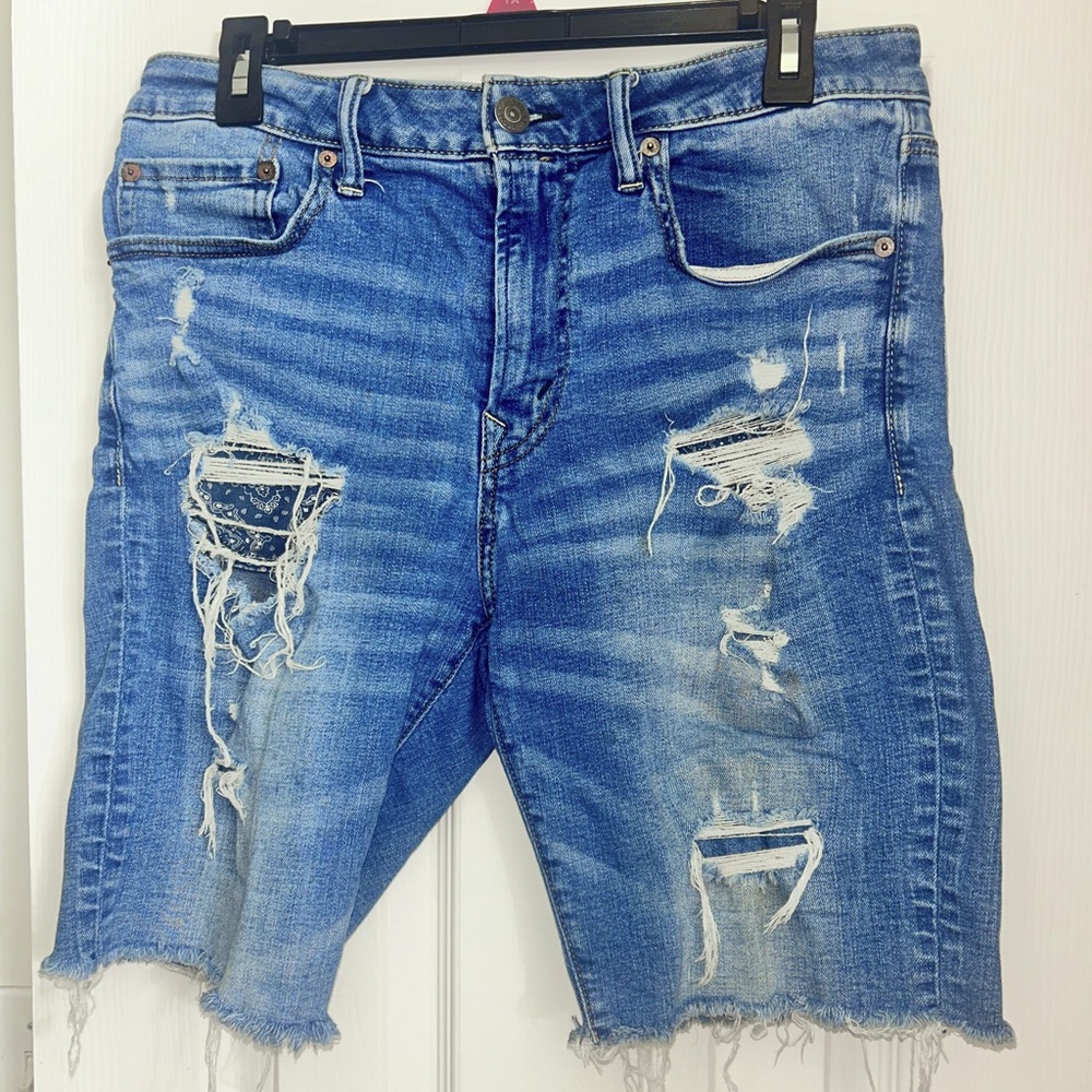 American Eagle Jean Shorts Mens 31 AirFlex Denim Distressed Y2K Retro Skater